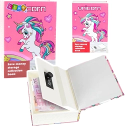 Caja fuerte con forma de libro Unicornio rosa con código