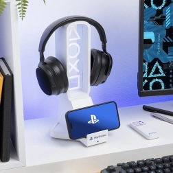 Soporte LED PlayStation para auriculares y teléfono con carga USB‑C