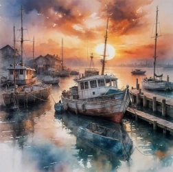 Pintura de diamantes Barco en el puerto 30 × 40 cm