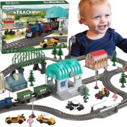 WOOPIE tren eléctrico XXL con estación y ciudad, 108 piezas