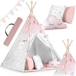 Teepee infantil con guirnalda y luces NUKIDO – rosa