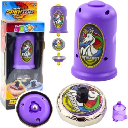 Set con peonza lanzadora Unicornio morado