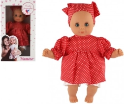 Muñeca bebé 30 cm con vestido rojo de lunares y pañuelo