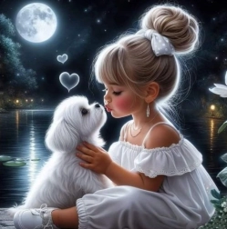 Pintura de diamantes Niña con perrito 30x40 cm