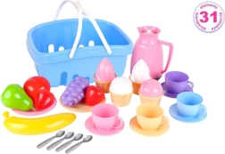 Juego de picnic infantil con cesta, juego de té y frutas