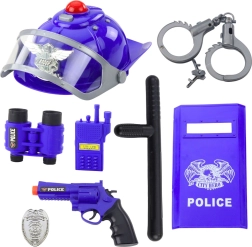 Set de policía para niños: casco, pistola, esposas y accesorios, 9 piezas