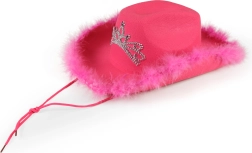 Sombrero vaquero rosa con corona y pluma para mujer