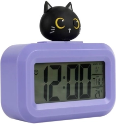 Despertador morado con gatito