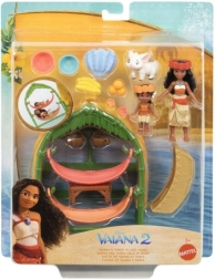 Set de juego con muñeca pequeña Vaiana y su hermana en el pueblito
