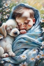 Pintura de diamantes Bebé con cachorrito 30 × 40 cm