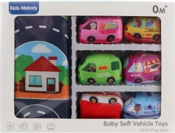 Set de transporte infantil con alfombra de tela y 6 vehículos