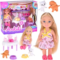 Muñeca Ankiki Pet Party – fiesta de té de cumpleaños con animalitos, set de 32 piezas