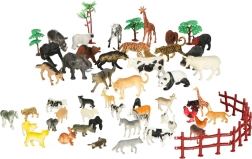 Set de figuras de animales para zoo y granja, 59 piezas en caja