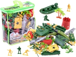 Gran set de soldaditos de plástico con tanque y helicóptero en funda con cremallera