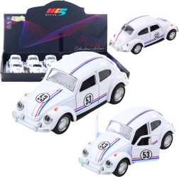 Escarabajo clásico de metal 1:32 con motor de retroceso y puertas abatibles – blanco