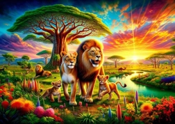 Puzle con motivo de familia de leones, 200 piezas