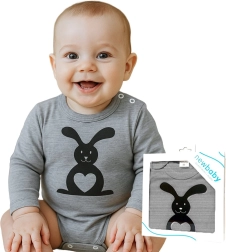 Body para bebé con manga larga NEW BABY Animalito Conejito, gris