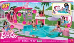 Barbie Piscina de los Sueños – set de juego con tobogán, jacuzzi y snack bar
