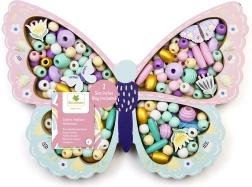 Cuentas de madera en tonos pastel con forma de mariposa
