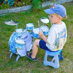 Batería infantil Woopie con 6 tambores, 2 platillos y taburete