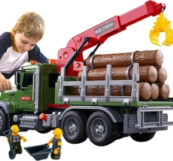 Camión con grúa para transporte de madera con efectos de luz y sonido