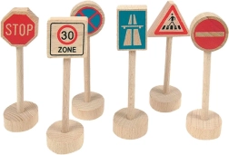 Juego de señales de tráfico WoodyLand de madera, 6 pcs