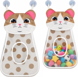 Organizador colgante de malla para juguetes de baño con forma de gatito, beige, 50 cm