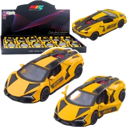 Cochecito de carreras metálico 1:32 con mecanismo pull-back y puertas abatibles – amarillo