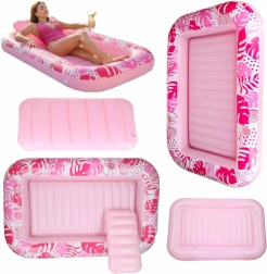 Colchoneta inflable para agua con almohada, rosa