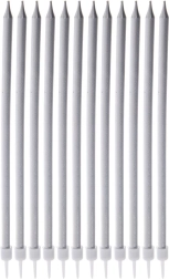 Velas largas plateadas para tarta 14,5 cm, 12 uds