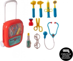 Juego médico infantil con estetoscopio en maletín con ruedas