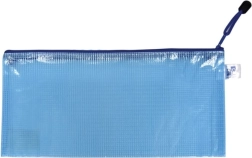 Sobre azul de malla con cierre de cremallera en formato DL