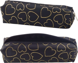 Estuche negro con corazoncitos dorados