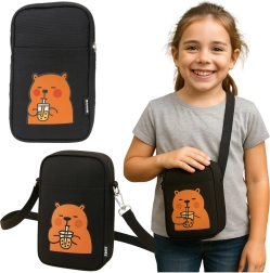 Bolso bandolera infantil y para mujer con capibara, negro 20 × 14,5 cm