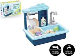 Fregadero infantil azul para platos con grifo a pilas