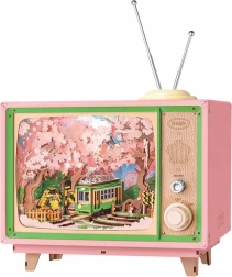 Rokr caja de música 3D de madera estilo TV retro – paseo por el bosque de cerezos DIY