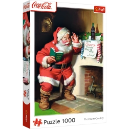 Rompecabezas de 1000 piezas Coca‑Cola navideño – Santa junto a la chimenea