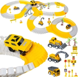 Set de pista de carreras de construcción con coches, 255 piezas, temática de obras