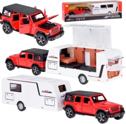 Todoterreno con caravana – modelo iluminado 1:32 – Rojo