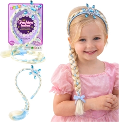 Diadema infantil con trenza larga y copo de nieve, piedras azules, 50 cm