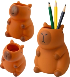 Portalápices capibara, organizador de escritorio marrón 10 × 7 cm