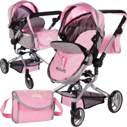 Cochecito 2 en 1 para muñecas Princesa – Rosa/Gris