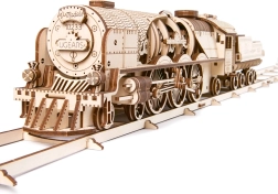Rompecabezas mecánico de madera UGEARS V-Express locomotora de vapor con ténder
