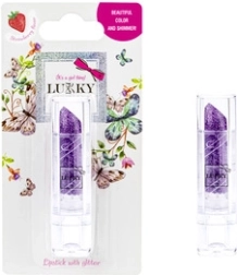 Bálsamo labial infantil Lukky con purpurina, sabor fresa, tono malva