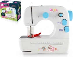 Máquina de coser compacta con estructura metálica y efectos de luz