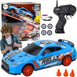 Coche deportivo RC 1:24 azul con ruedas intercambiables