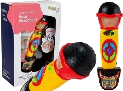 Micrófono de karaoke infantil amarillo‑negro con grabación y efectos de luz