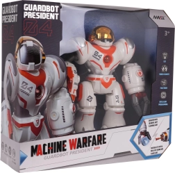 Robot multifuncional blanco y naranja con control remoto