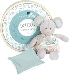 Set de regalo: ratoncito de peluche con mantita de algodón orgánico