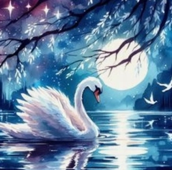 Pintura de diamantes Cisne a la luz de la luna 30 × 40 cm
